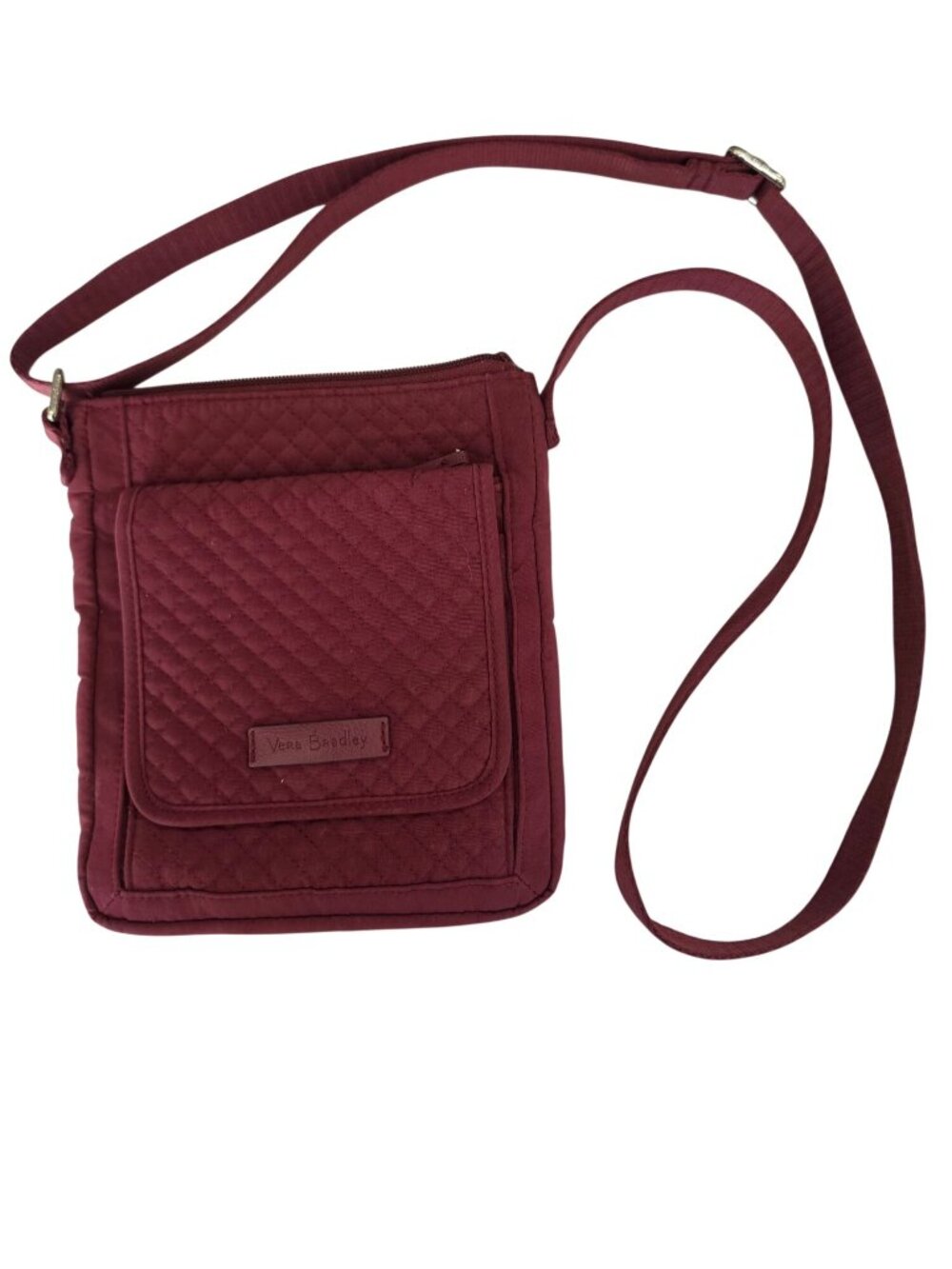 Vera Bradley Quilted Crossbody Organizer Bag Burgundy Plum Floral Interior - Picture 2 of 13